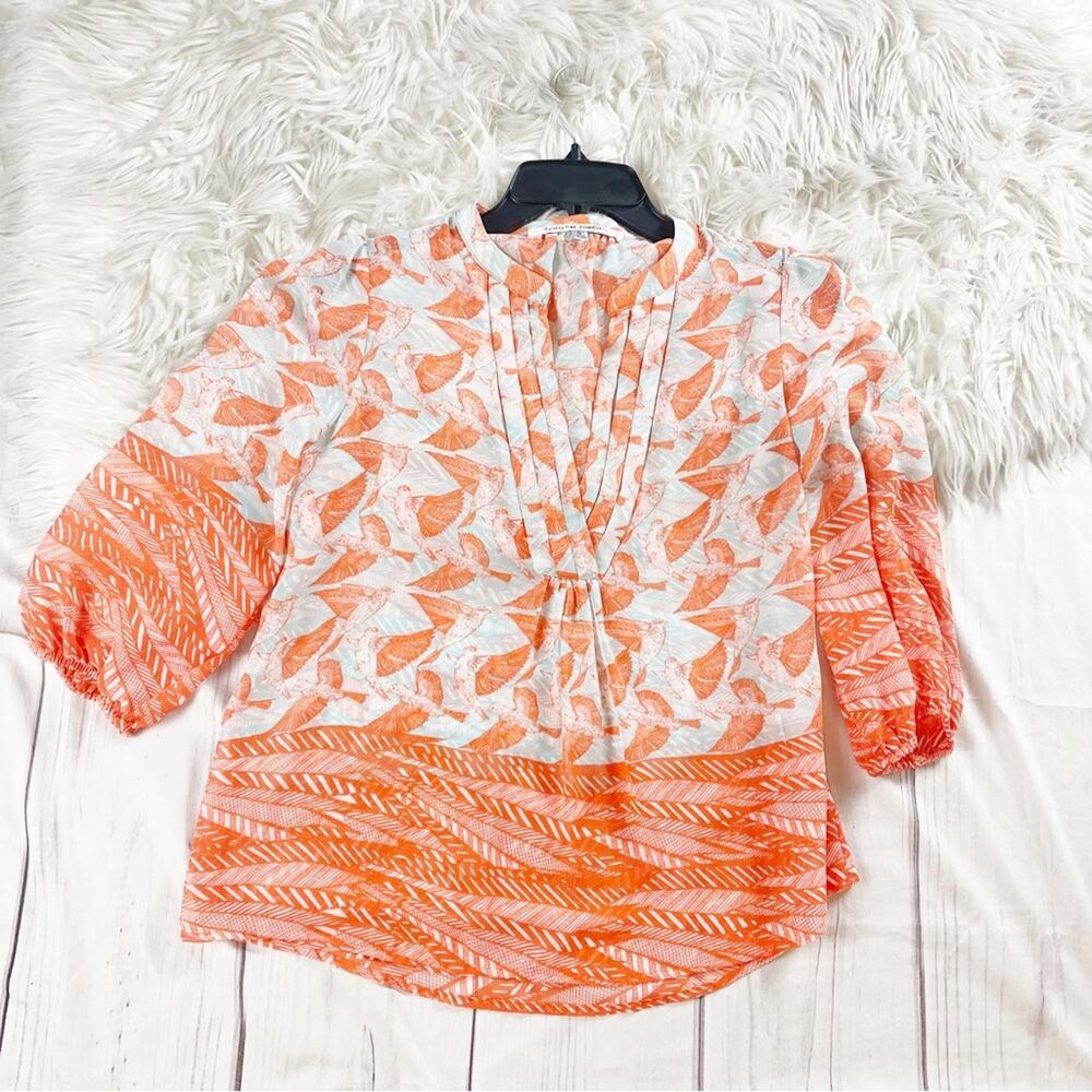 Collective Concepts Bird Lovers Women's‎ V-Neck Pink Blue Blouse Size Small